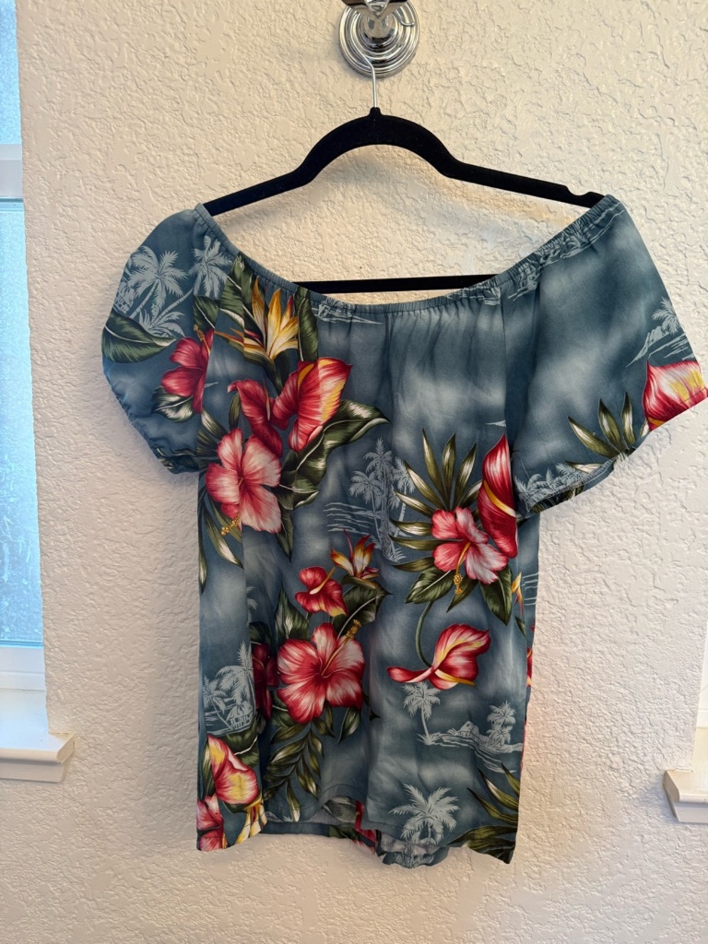 Hilo Hattie Hawaiian Tropical Blue Shoulder Blouse Vintage & Authentic Size XS - Picture 13 of 16